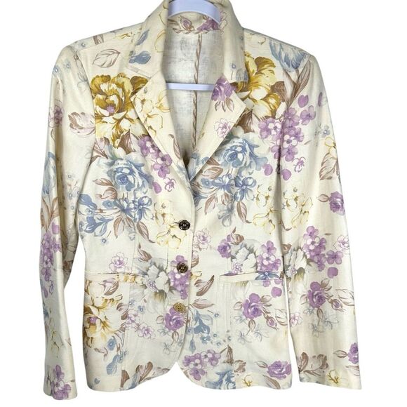 Etro Jackets & Blazers - Etro Cream Floral Print Italian Linen Gold Button Blazer Jacket Rare Size 42/6